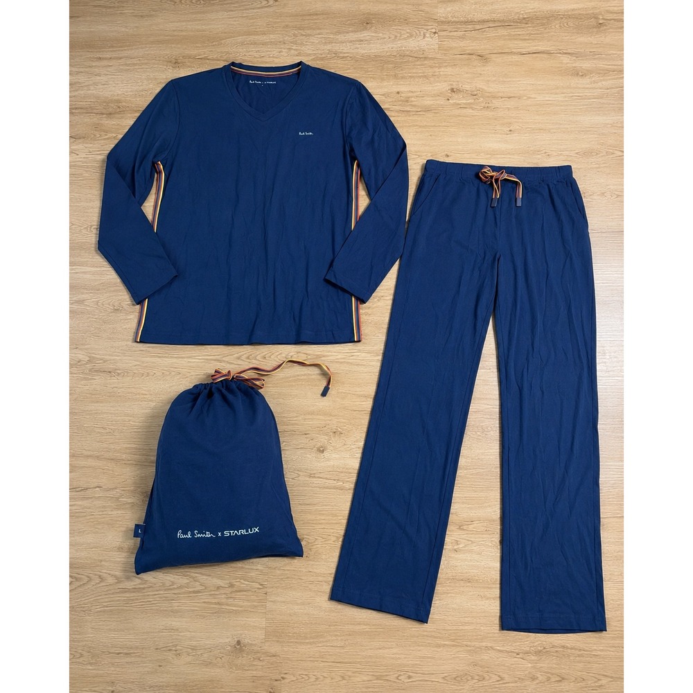 Paul Smith x STARLUX Airlines Navy Blue Pajama Lounge Set with Bag Mens Large